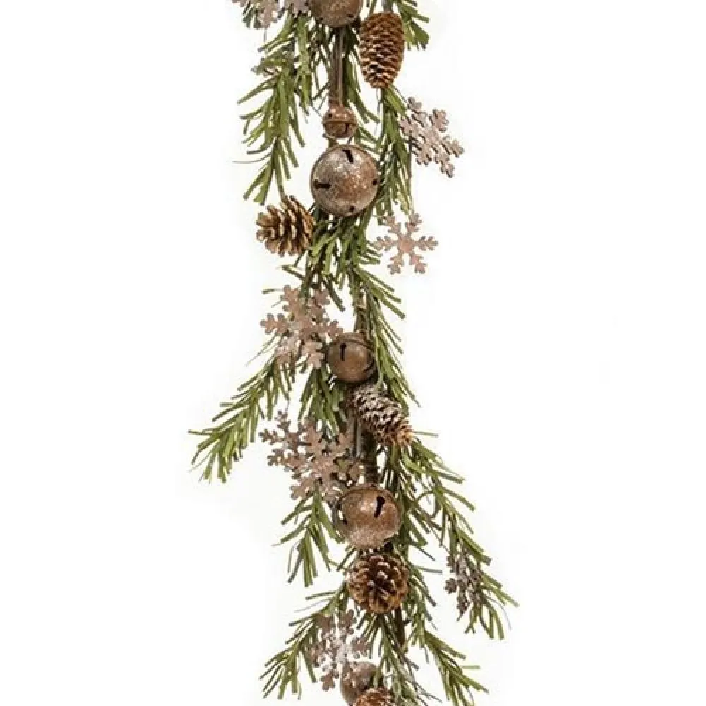 Rusty Glitter Bell & Snowflake Pine Garland 4ft Unique Seasonal Decor store