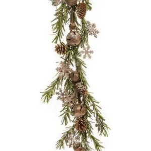 Rusty Glitter Bell & Snowflake Pine Garland 4ft Unique Seasonal Decor store