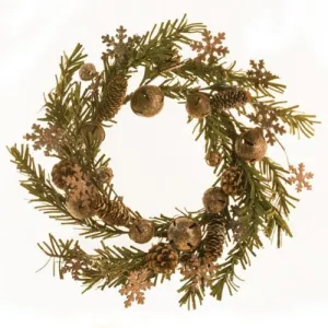 Rusty Glitter Bell & Snowflake Pine Wreath Cheap Holiday Home Decor
