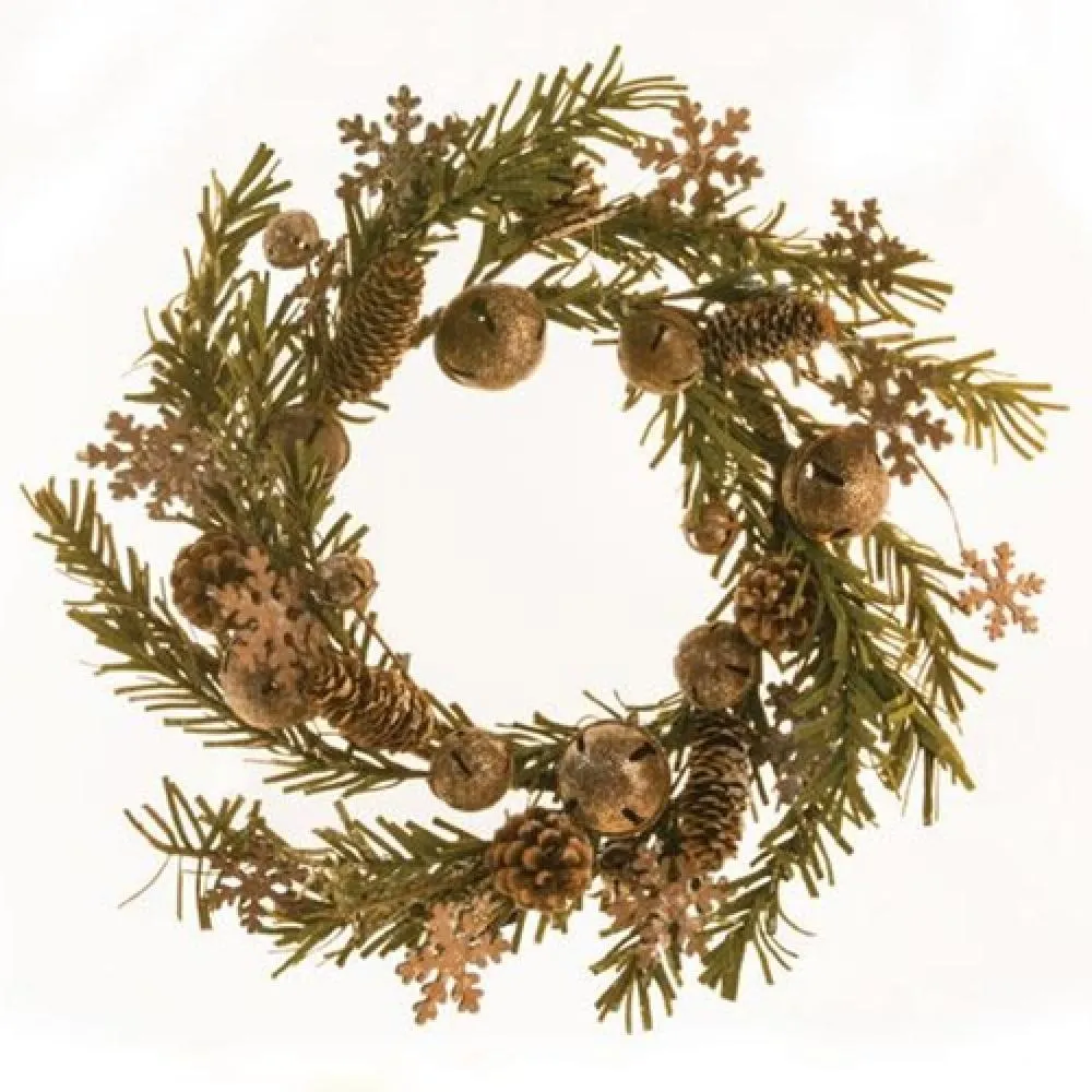 Rusty Glitter Bell & Snowflake Pine Wreath Cheap Holiday Home Decor