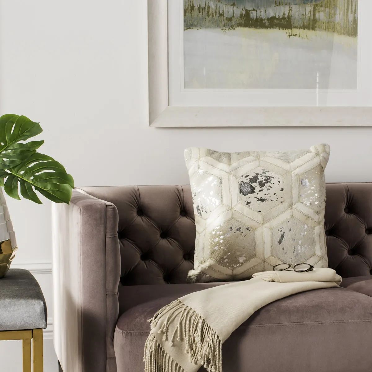 Safavieh Maggie Metallic Cowhide Pillow Throw Pillows cheap throw sets