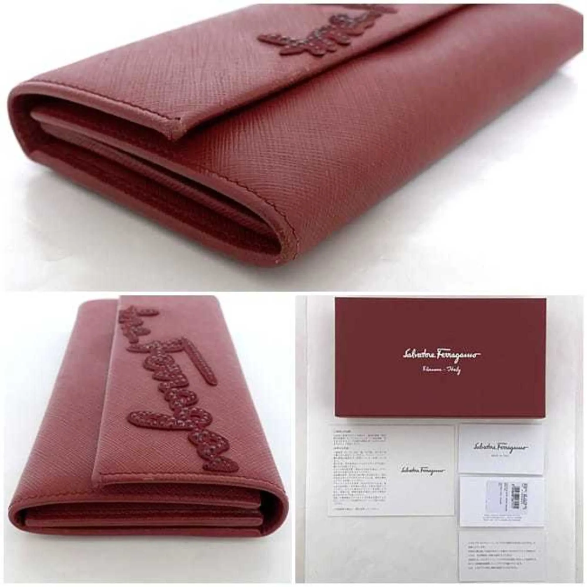 Salvatore Ferragamo Leather Rhinestone Long Wallet (Bi-Fold) (Pre-Owned)