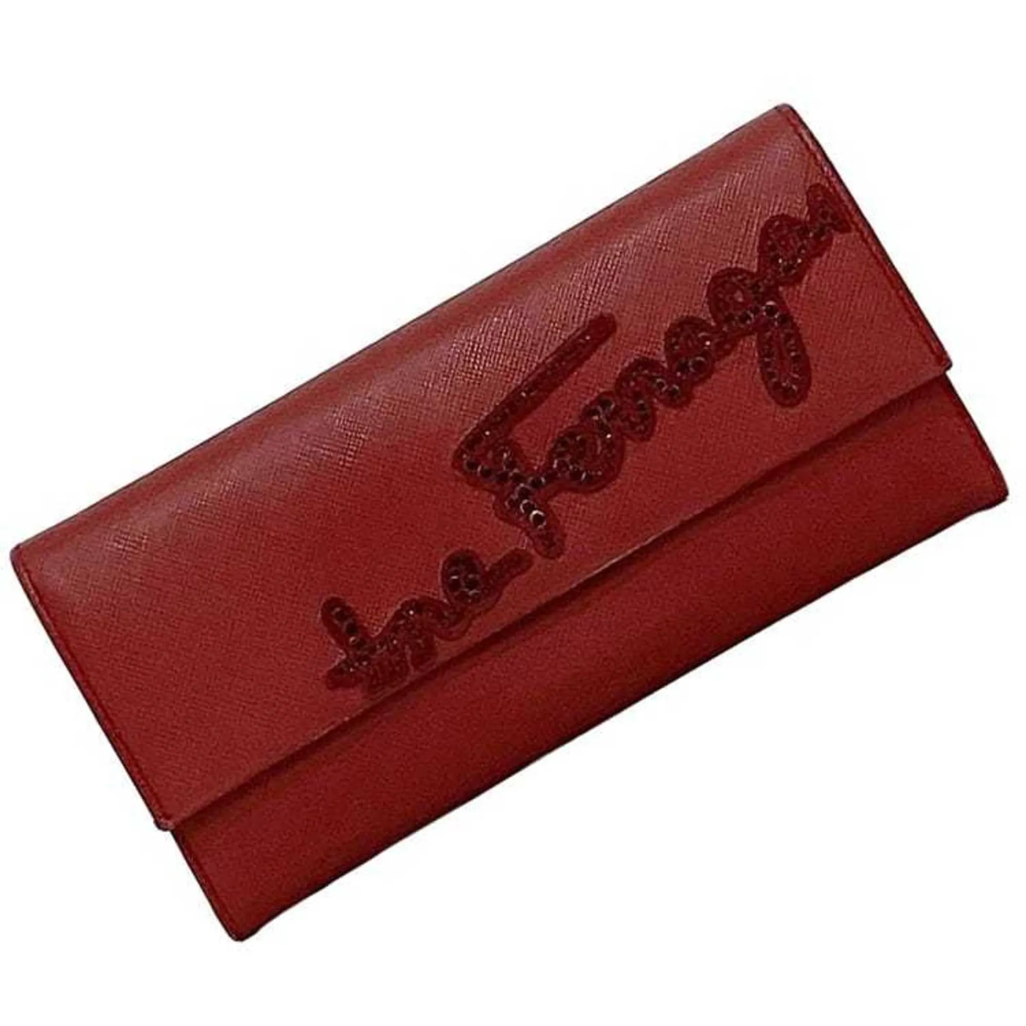 Salvatore Ferragamo Leather Rhinestone Long Wallet (Bi-Fold) (Pre-Owned)