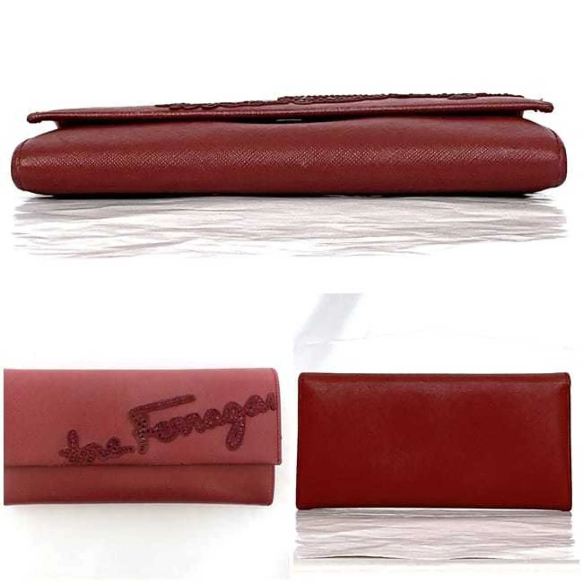 Salvatore Ferragamo Leather Rhinestone Long Wallet (Bi-Fold) (Pre-Owned)