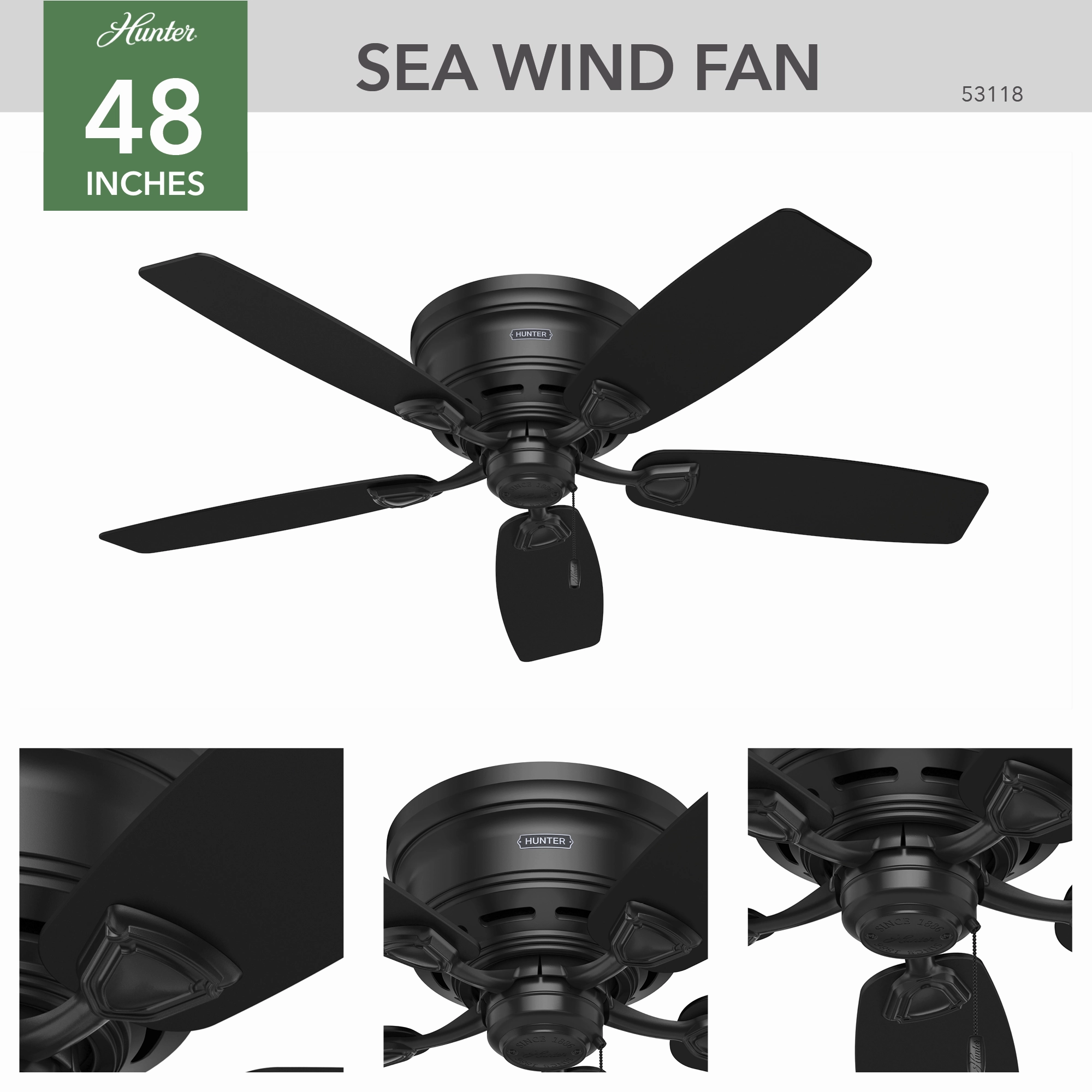 Sea Wind 48"Ceiling Fan Matte Black Small Room Fans sale