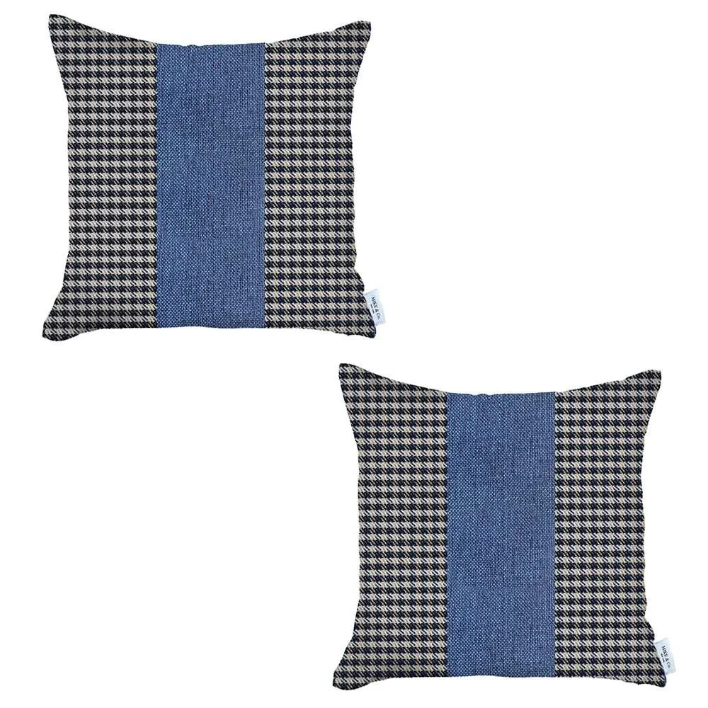 Set Of 2 Blue Houndstooth Pillow Covers Throw Pillows clearance cushion