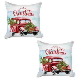 Set of 2 Merry Christmas Vintage Red Car Thow Pillow Covers Throw Pillows sofa decor deals