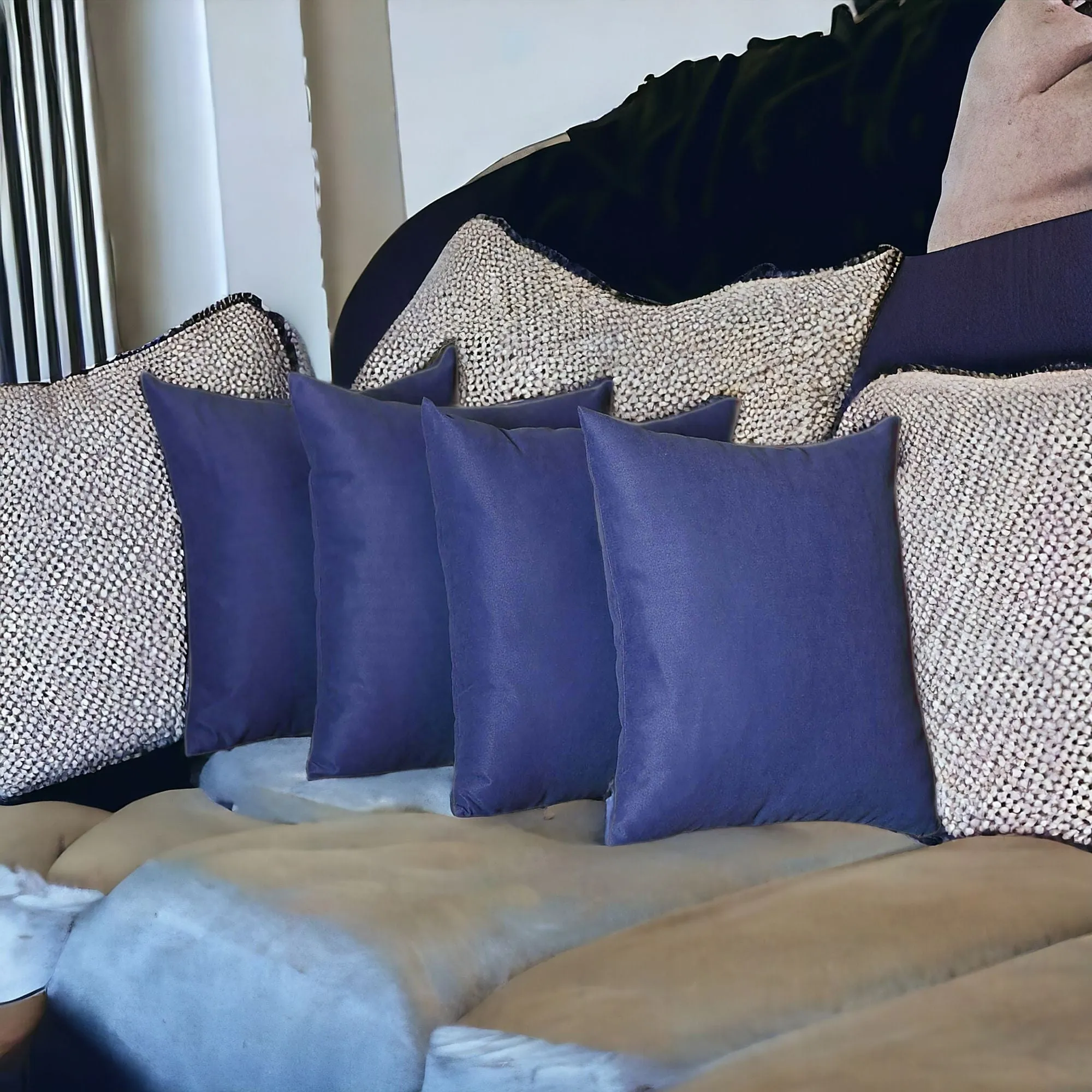 Set Of Four 18" X 18" Sapphire Blue Polyester Zippered Pillow Cover Throw Pillows sofa decor deals