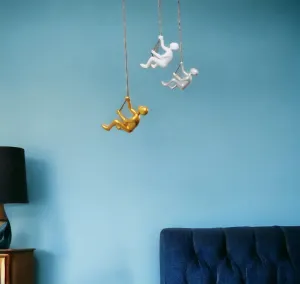 Set of Three 6" White Silver and Gold Climbing Men With Rope Wall Art Decorative Accessories ON SALE