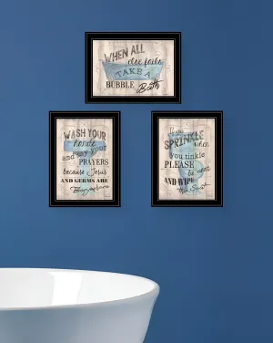 Set Of Three Bathroom Humor Black Framed Print Bathroom Wall Art Modern Wall Accents store