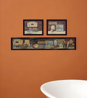 Set Of Three COUNTRY BATH 1 3 Black Framed Print Bathroom Wall Art Cheap Wall Mirrors & Decor