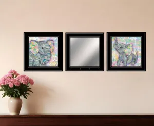 Set Of Three Elephant I and II 4 Black Framed Print Wall Art Cheap Wall Mirrors & Decor