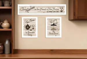 Set Of Three Kitchen Is The Heart of Home White Framed Kitchen Wall Art Modern Wall Accents store