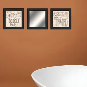 Set Of Three Soak and Unwind 3 Black Framed Print Bathroom Wall Art Cheap Wall Mirrors & Decor