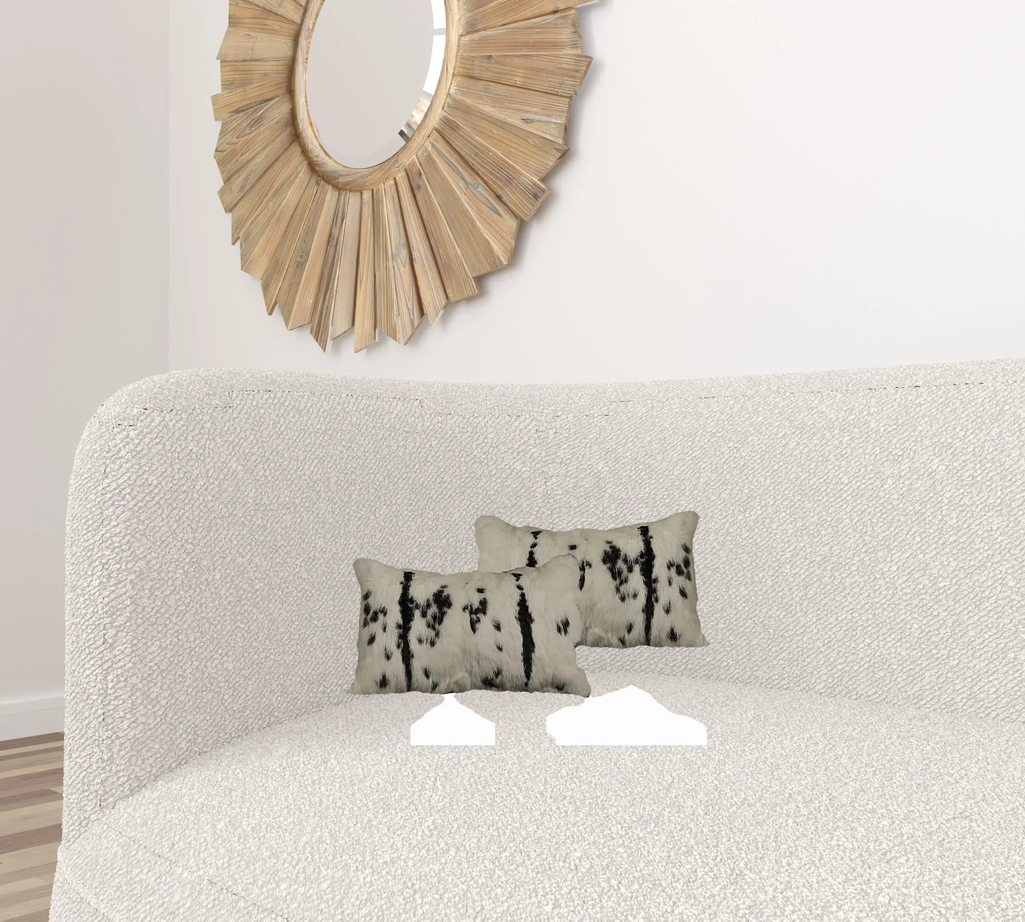 Set Of Two 12" X 20" Black And White Rabbit Zippered Natural Fur Animal Print Throw Pillows Throw Pillows clearance cushion