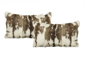 Set of Two 12" X 20" Brown and White Rabbit Natural Fur Throw Pillow Throw Pillows sofa decor deals