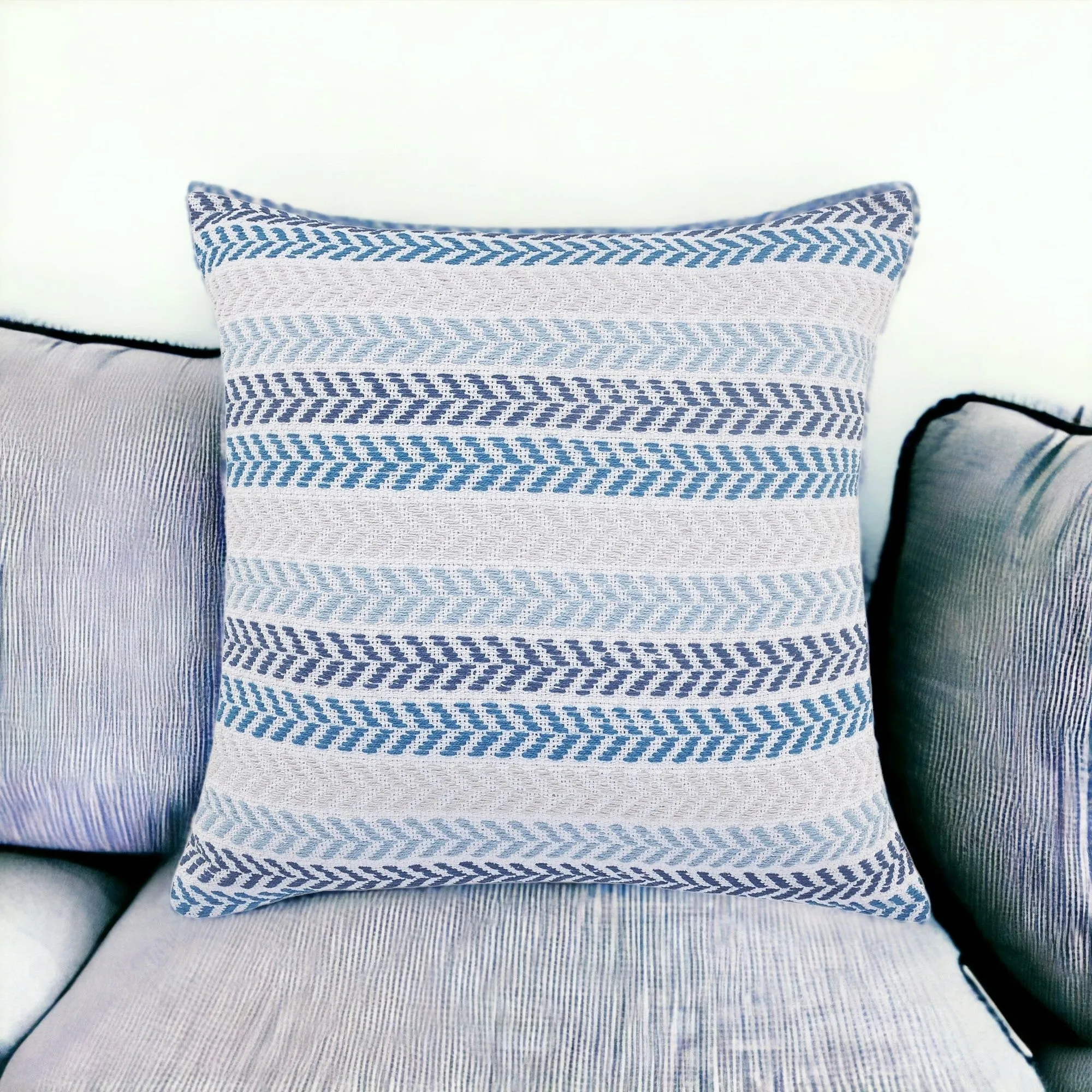 Set of Two 18" X 18" Blue Beach Chevron Cotton Zippered Pillow Throw Pillows value buys