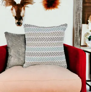 Set of Two 18" X 18" Blue Beach Chevron Cotton Zippered Pillow Throw Pillows clearance cushion