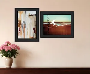 Set Of Two Abstract Flight 2 Black Framed Print Wall Art Modern Wall Accents store