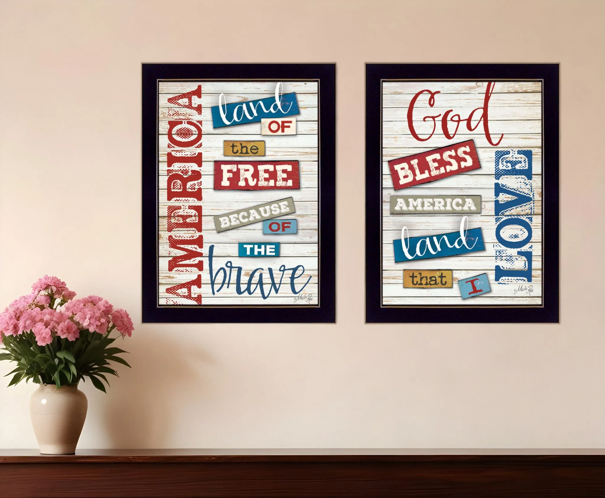 Set Of Two American 2 Black Framed Print Wall Art Affordable Wall Decoration items