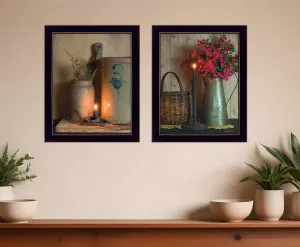 Set Of Two Americana Country Candlelight Black Framed Print Wall Art Modern Wall Accents store