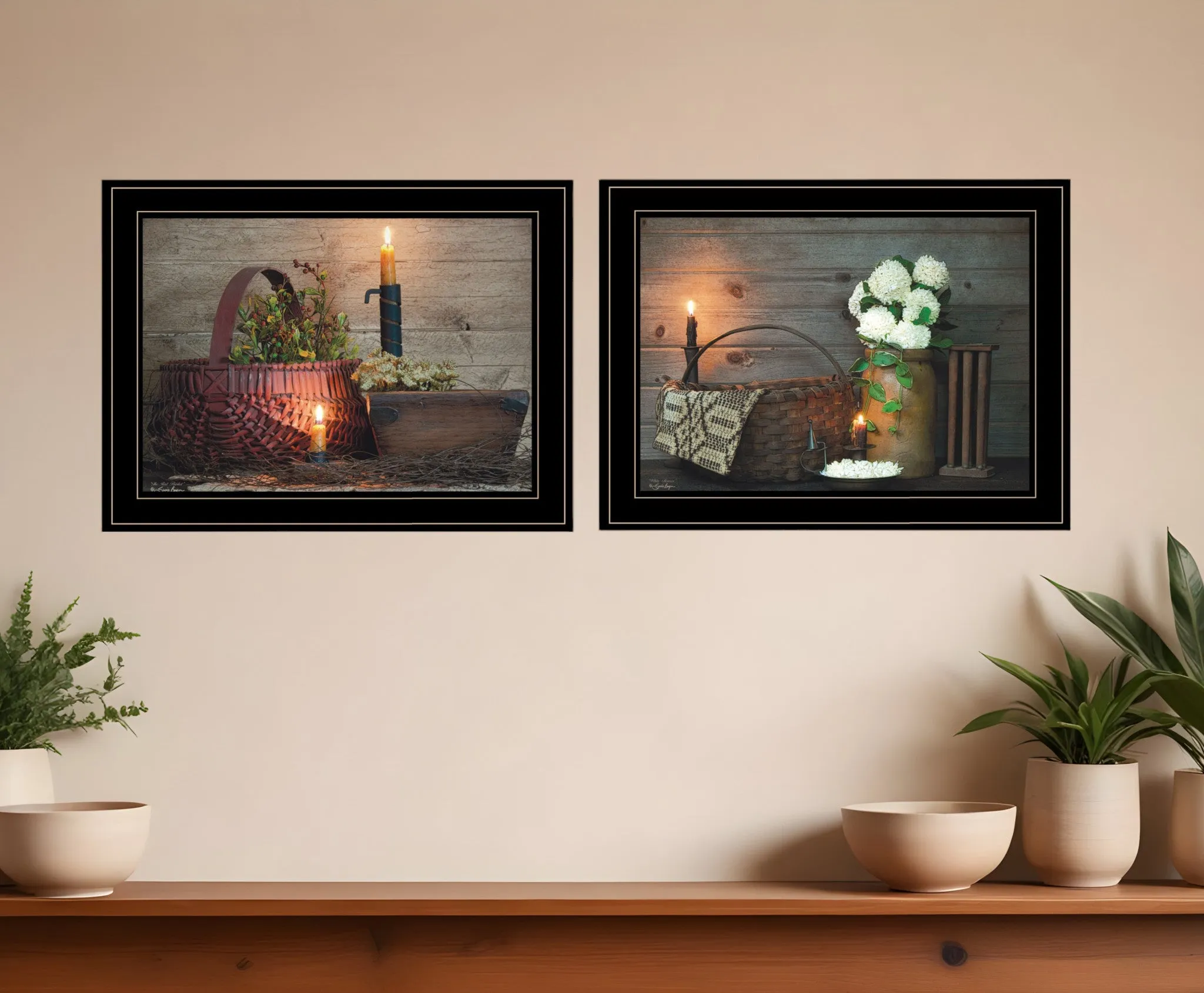 Set Of Two Baskets and Flowers Black Framed Print Wall Art Buy Wall Decor with deals