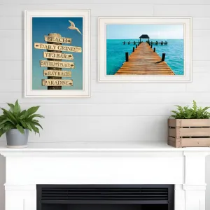 Set Of Two Beach Nautical White Framed Print Wall Art Buy Wall Decor with deals