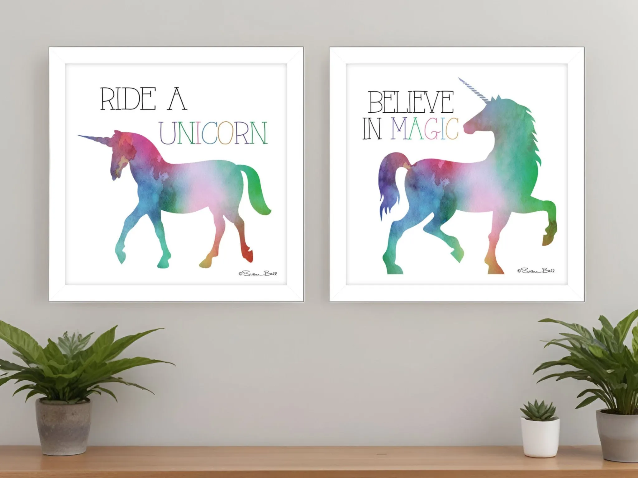 Set Of Two Believe in Magic White Framed Print Wall Art Cheap Wall Mirrors & Decor