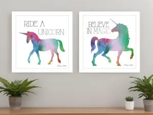 Set Of Two Believe in Magic White Framed Print Wall Art Cheap Wall Mirrors & Decor