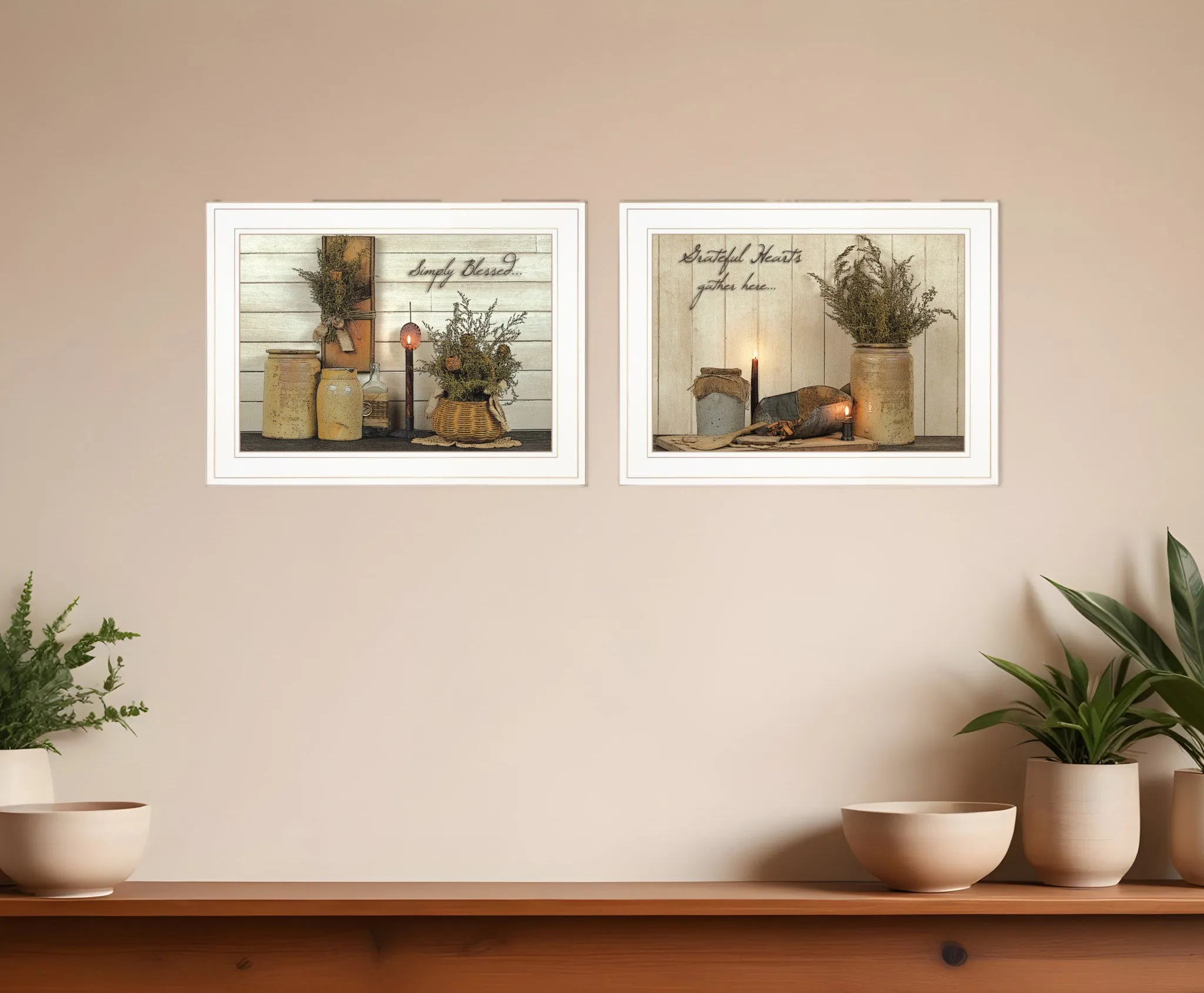 Set Of Two Blessed Gathering 1 White Framed Print Kitchen Wall Art Cheap Wall Mirrors & Decor