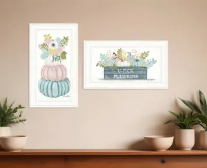 Set Of Two Floral Pumpkins 1 White Framed Print Wall Art Cheap Wall Mirrors & Decor