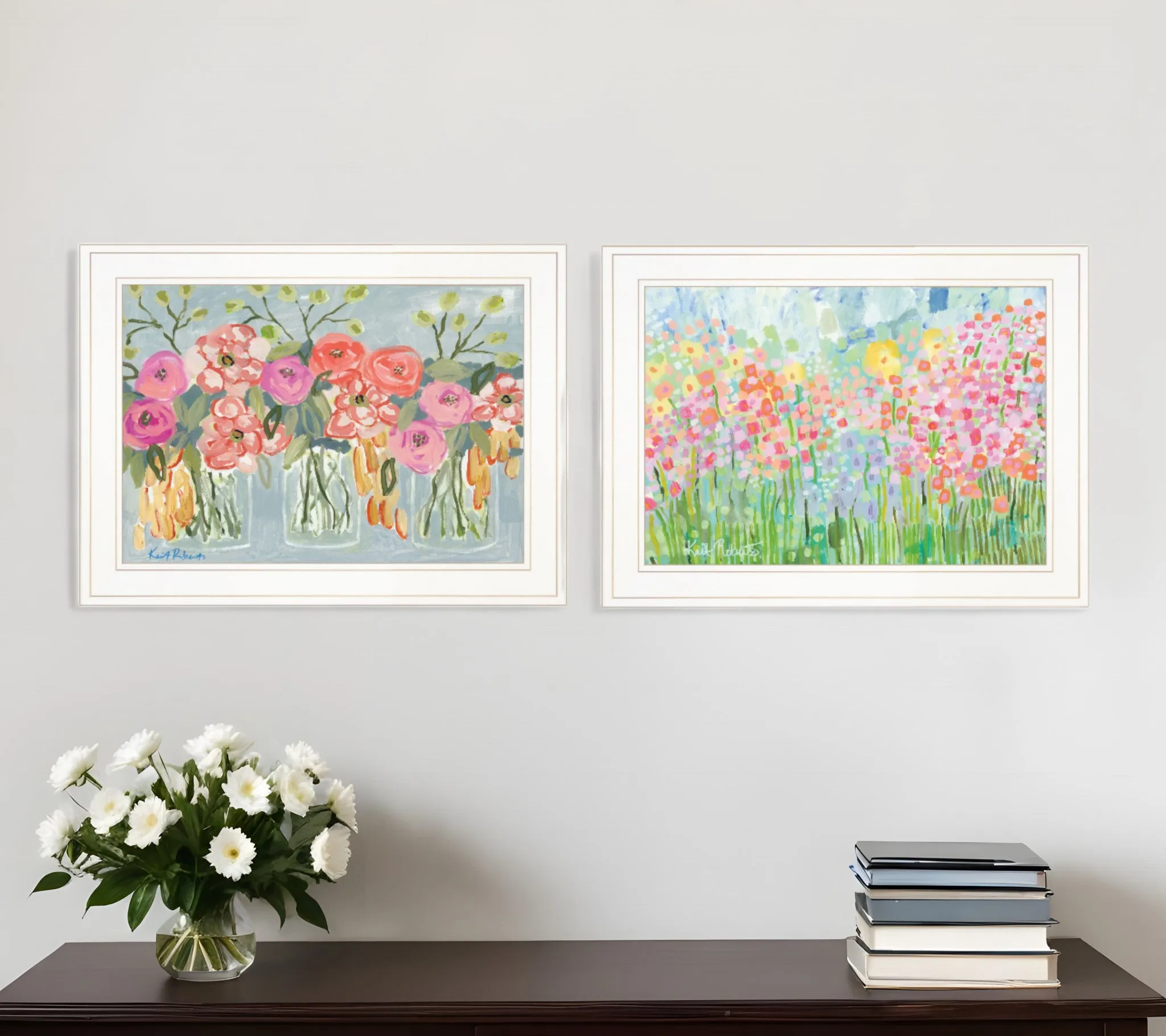 Set Of Two Garden Flowers II 2 White Framed Print Wall Art Cheap Wall Mirrors & Decor