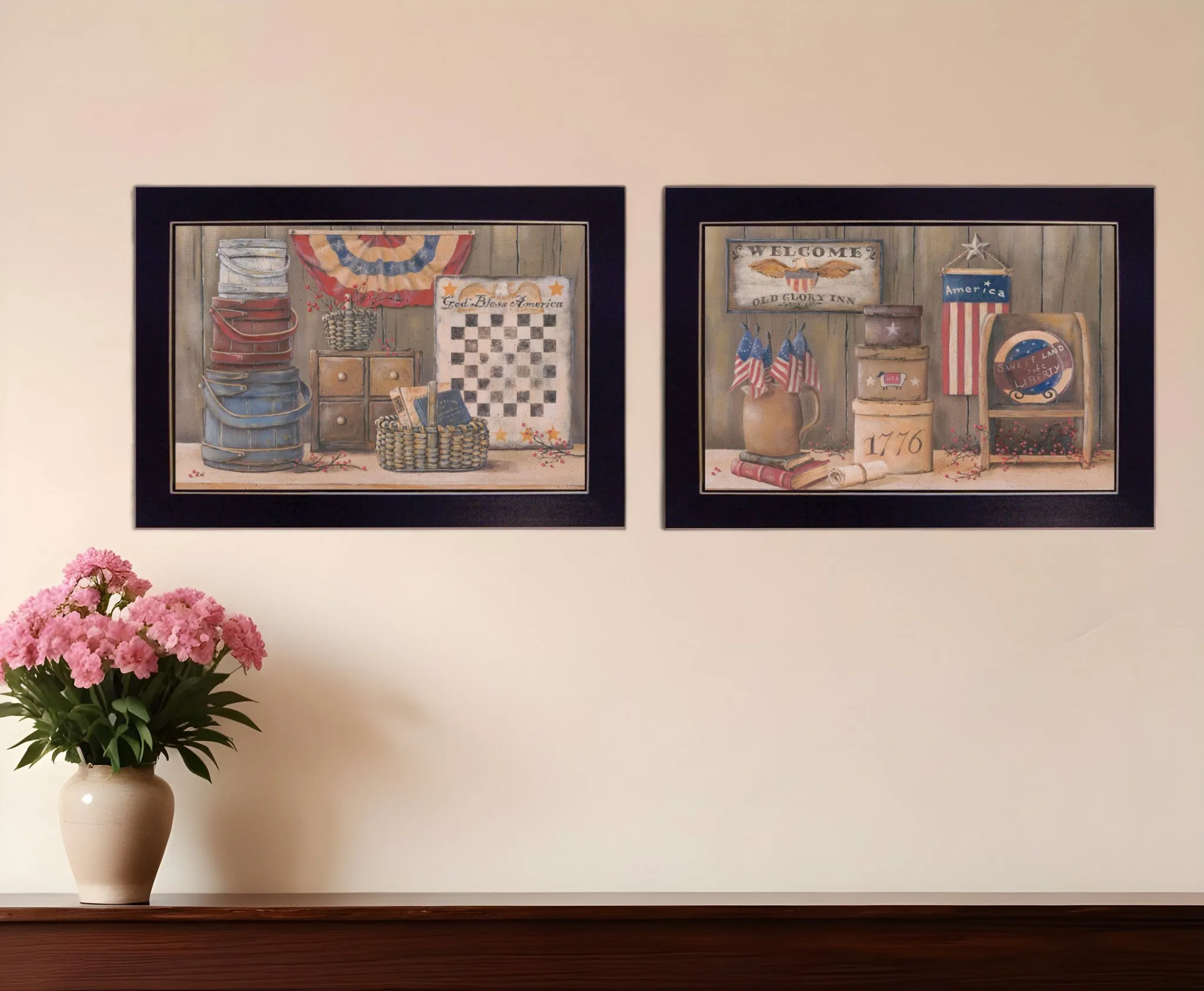 Set Of Two God Bless or Sweet Land 3 Black Framed Print Wall Art Modern Wall Accents store