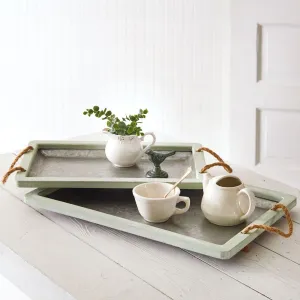Set of Two Jade Galvanized Trays with Rope Handles Decorative Accessories low price