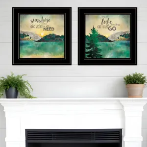 Set Of Two Lake or Sunshine 2 Black Framed Print Wall Art Modern Wall Accents store