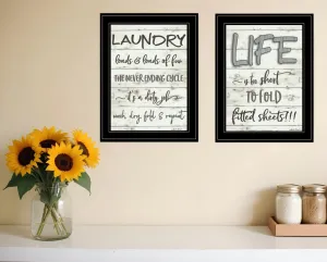 Set Of Two Loads of Fun 2 Black Framed Print Bathroom Wall Art Cheap Wall Mirrors & Decor