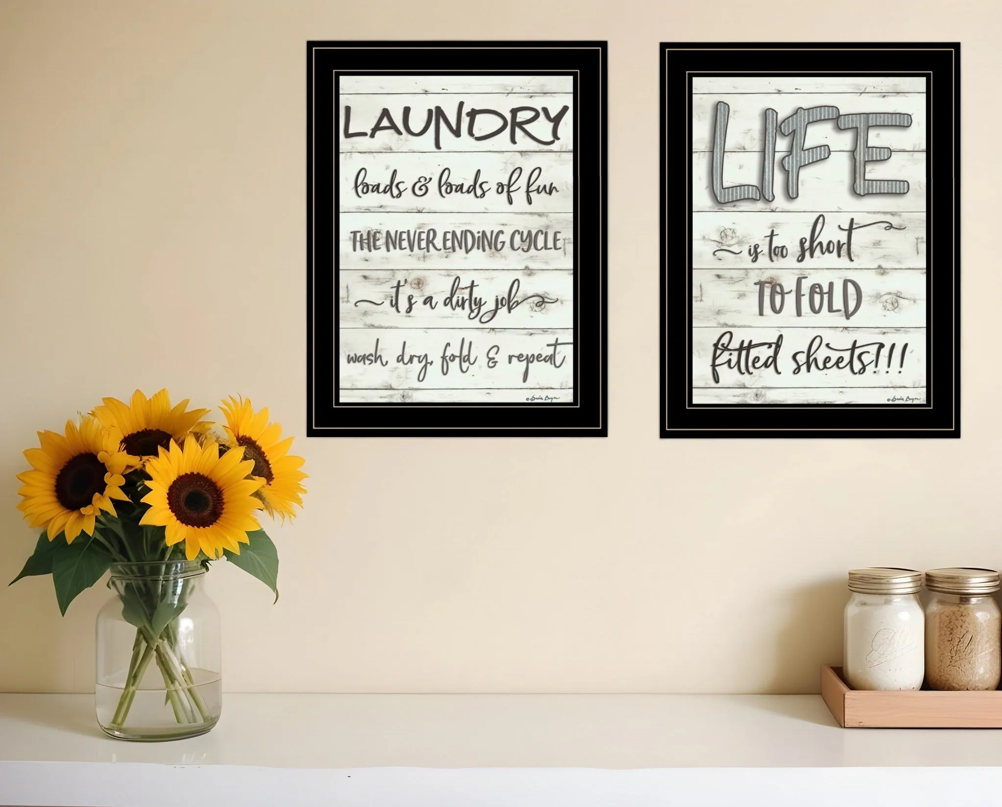 Set Of Two Loads of Fun 2 Black Framed Print Bathroom Wall Art Cheap Wall Mirrors & Decor