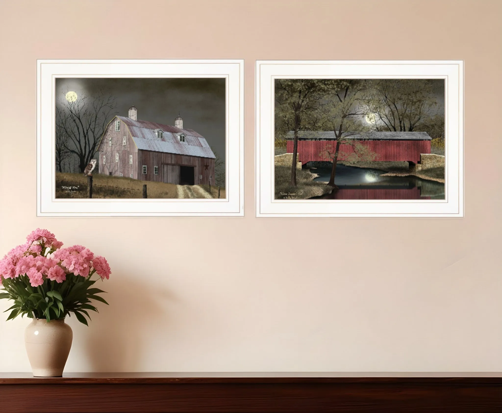 Set Of Two Midnight Moon 1 White Framed Print Wall Art Cheap Wall Mirrors & Decor