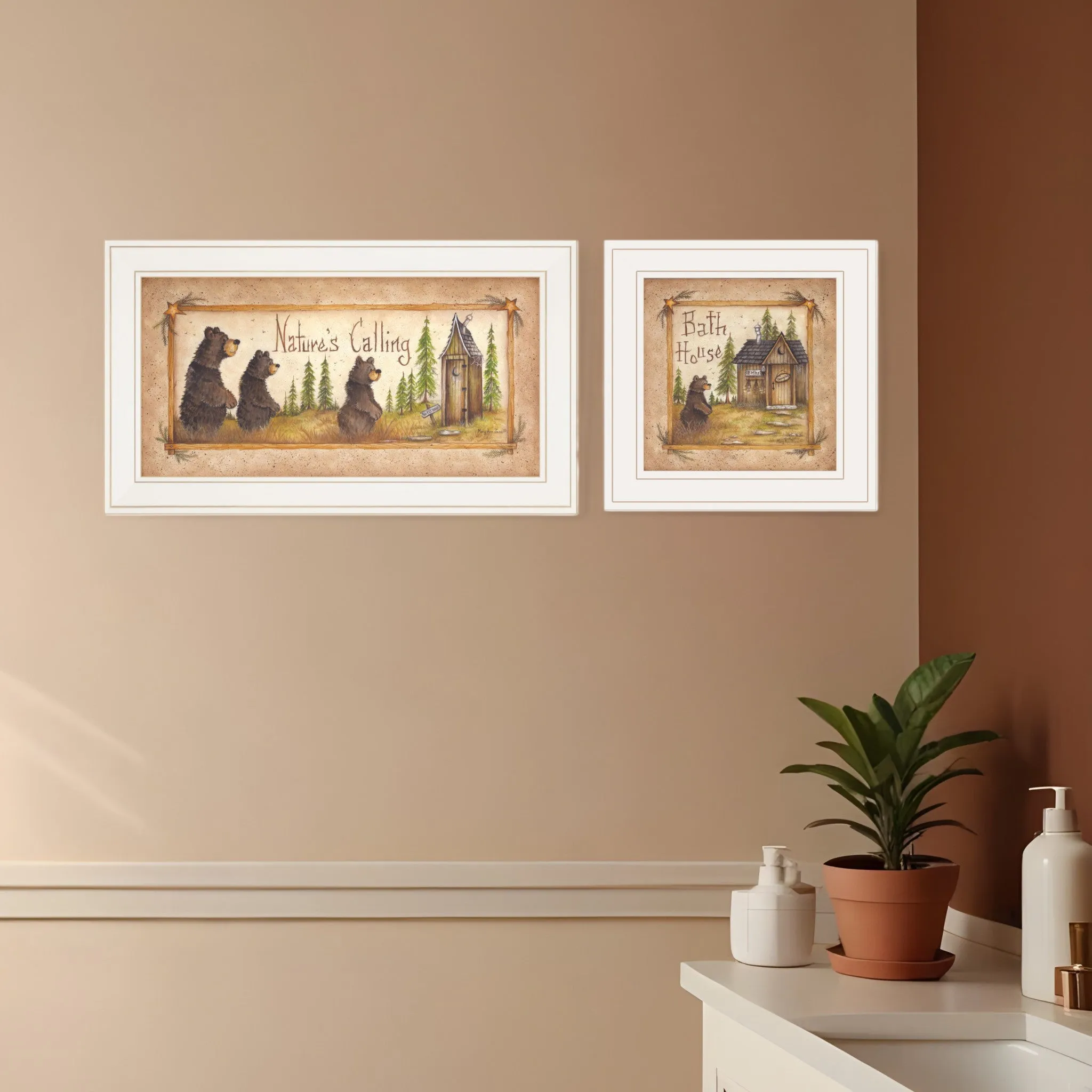 Set Of Two Natures or Bath 1 White Framed Print Bathroom Wall Art Buy Wall Decor with deals