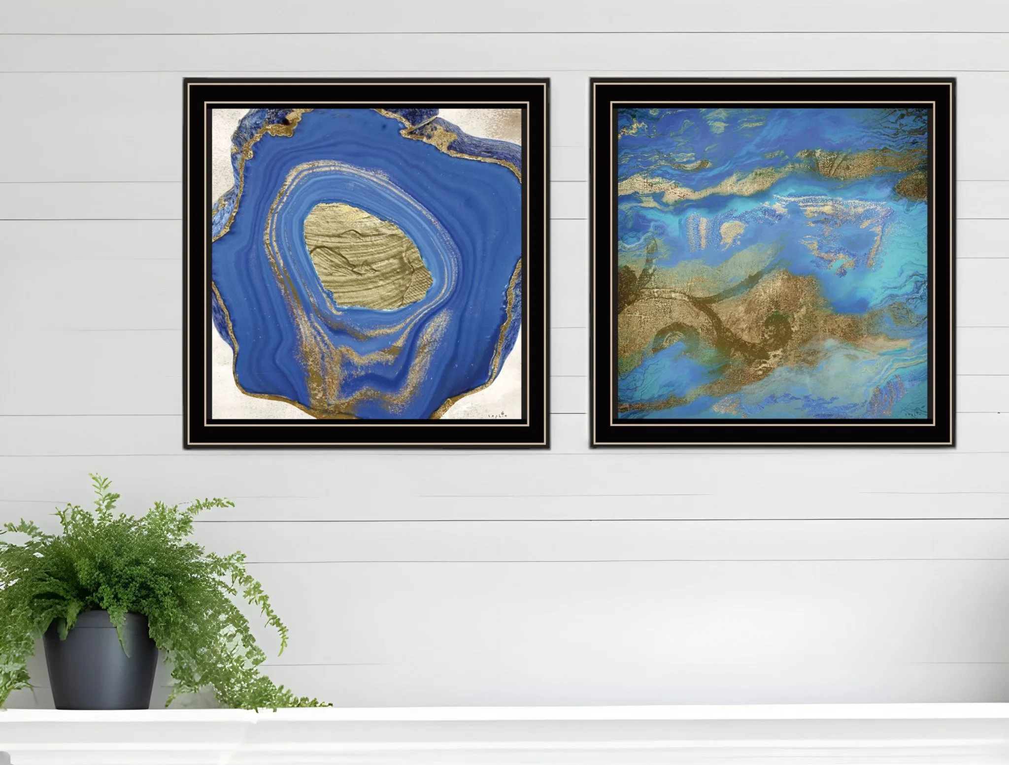 Set Of Two Perisse Cobalt 1 Black Framed Print Wall Art Modern Wall Accents store