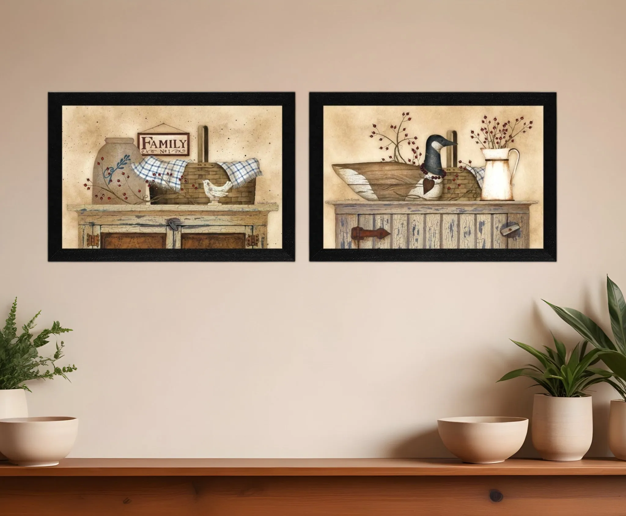 Set Of Two Rustic Still Life Black Framed Print Wall Art Cheap Wall Mirrors & Decor
