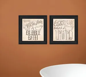 Set Of Two Soak and Unwind 1 Black Framed Print Bathroom Wall Art Cheap Wall Mirrors & Decor
