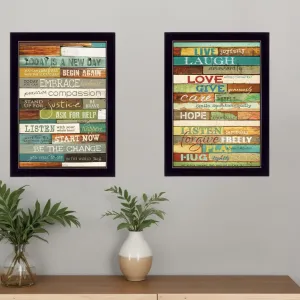 Set Of Two Today is a New Day Faux Wood Slat Black Framed Print Wall Art Buy Wall Decor with deals