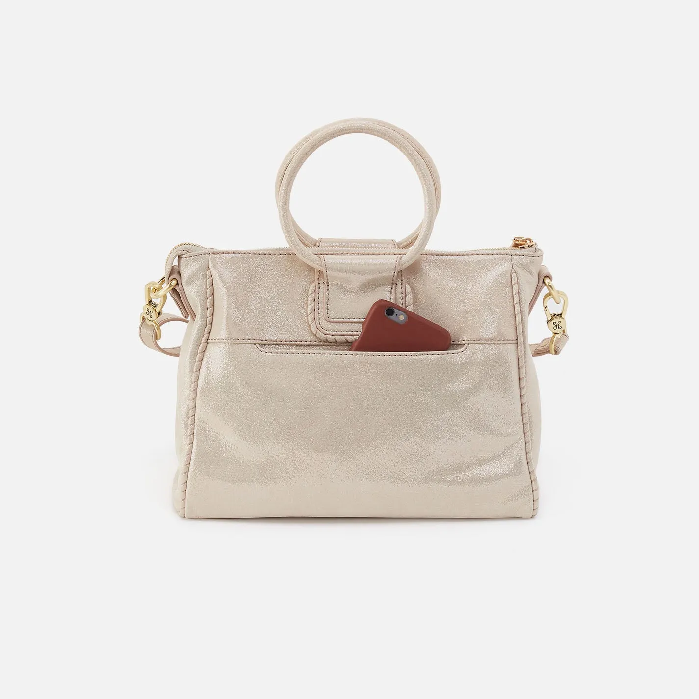 Sheila Medium Satchel In Metallic Leather - Sand Shimmer