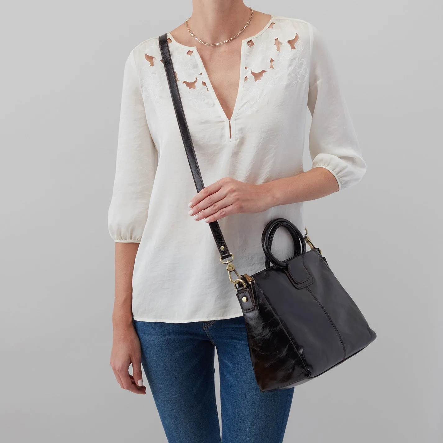 Sheila Medium Satchel In Polished Leather` - Black