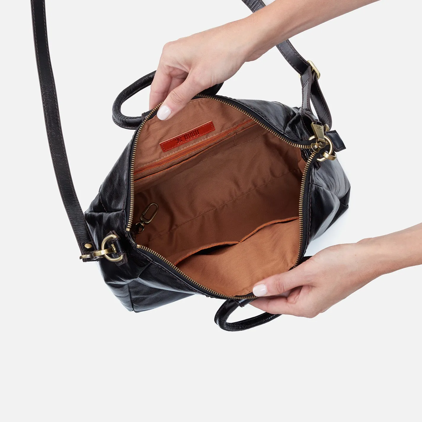Sheila Medium Satchel In Polished Leather` - Black
