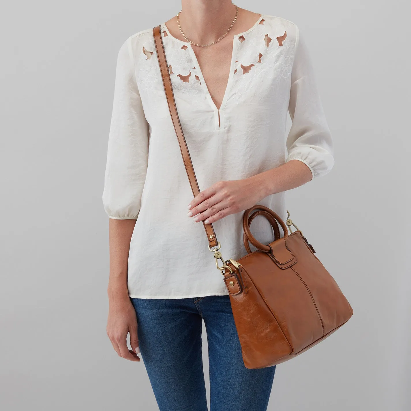 Sheila Medium Satchel In Polished Leather` - Truffle