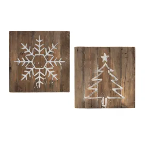 Snowflake and Tree Block (Set of 2) 11.5"SQ Wood Festive Decor online outlet