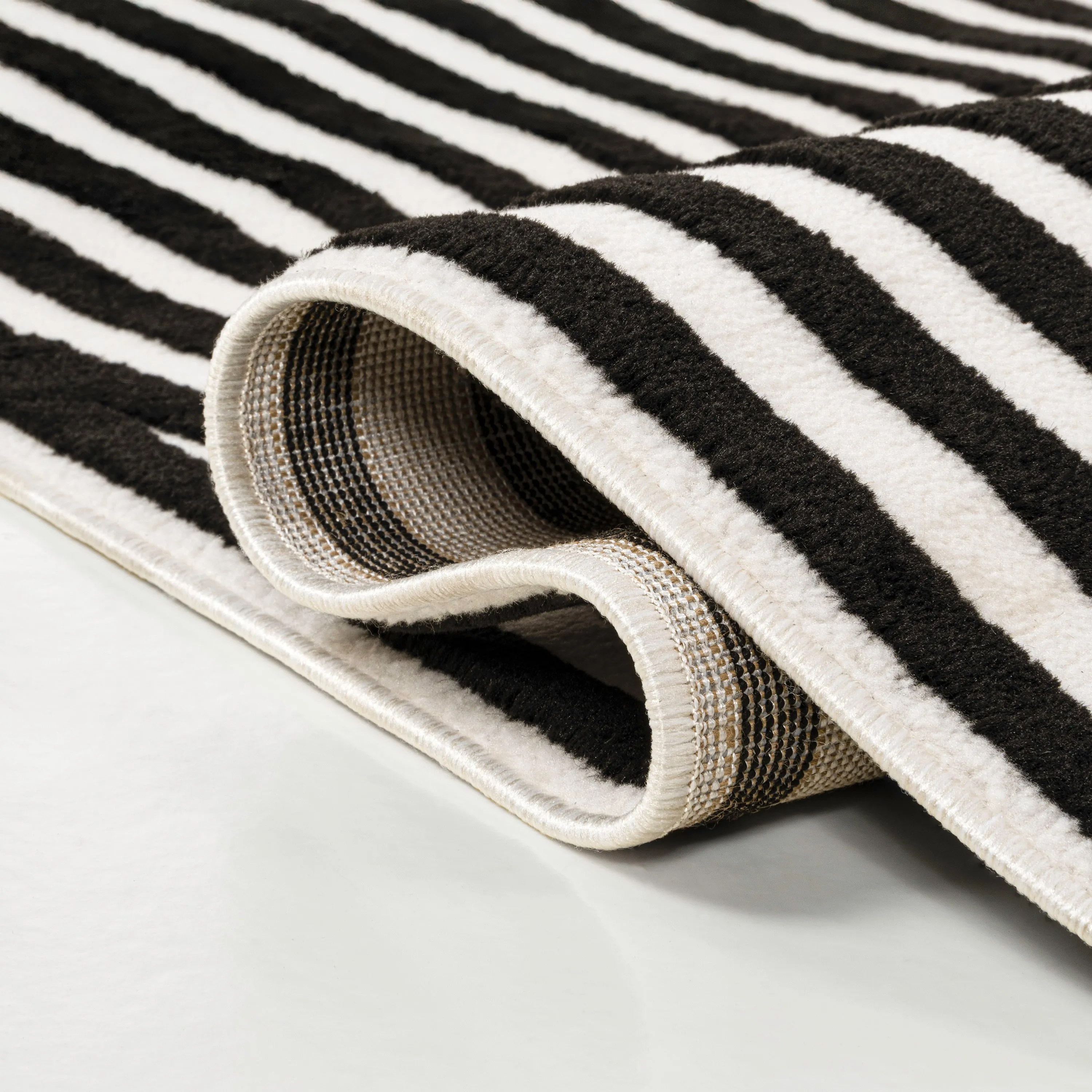 Sofia High-Low MidCentury Modern Arch Stripe Two-Tone Beige/Cream Runner Rug