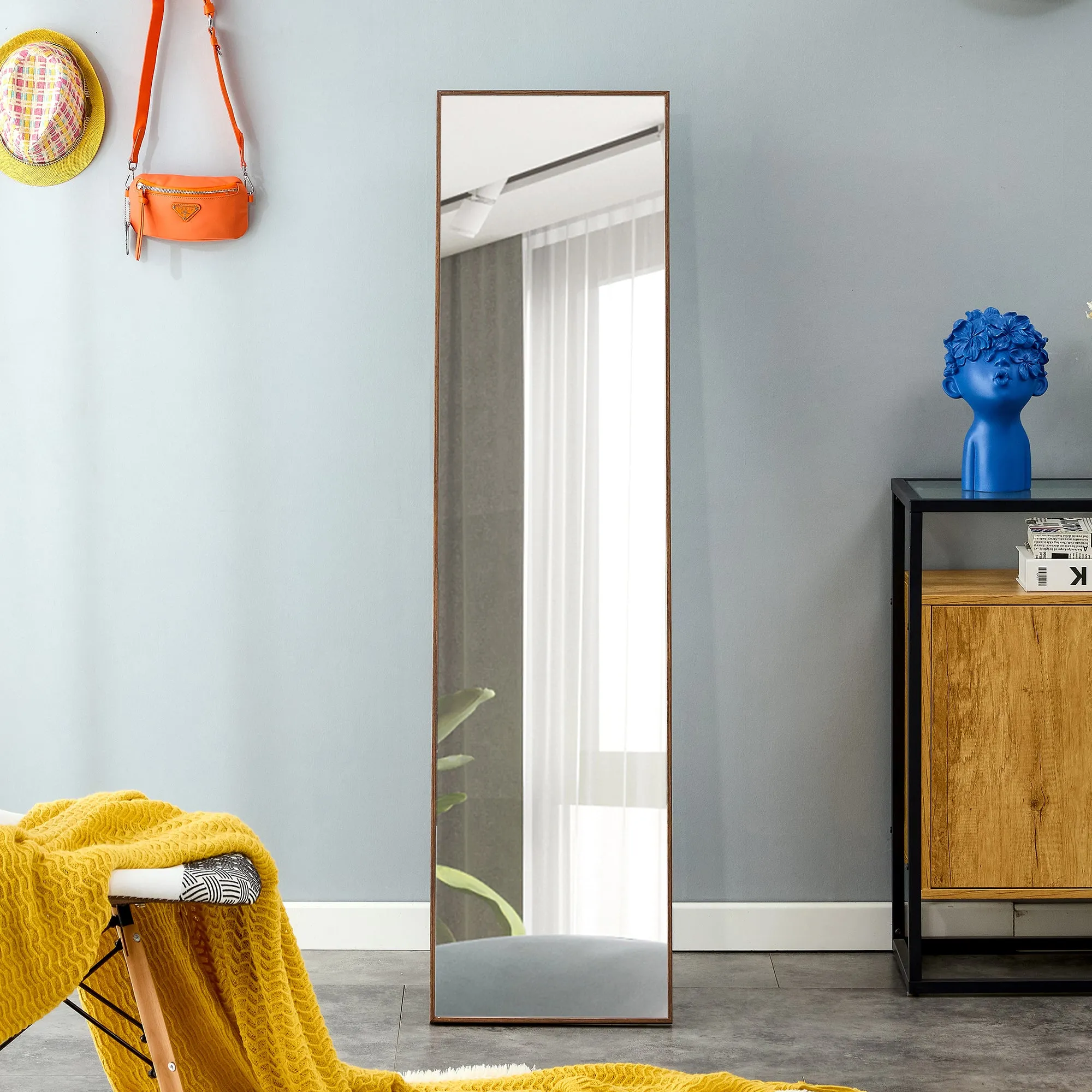 Streamdale 4th generation packaging upgrade brown solid wood frame full body mirror